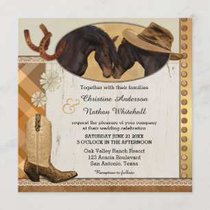 Western Horses Plaid Wedding Invitation