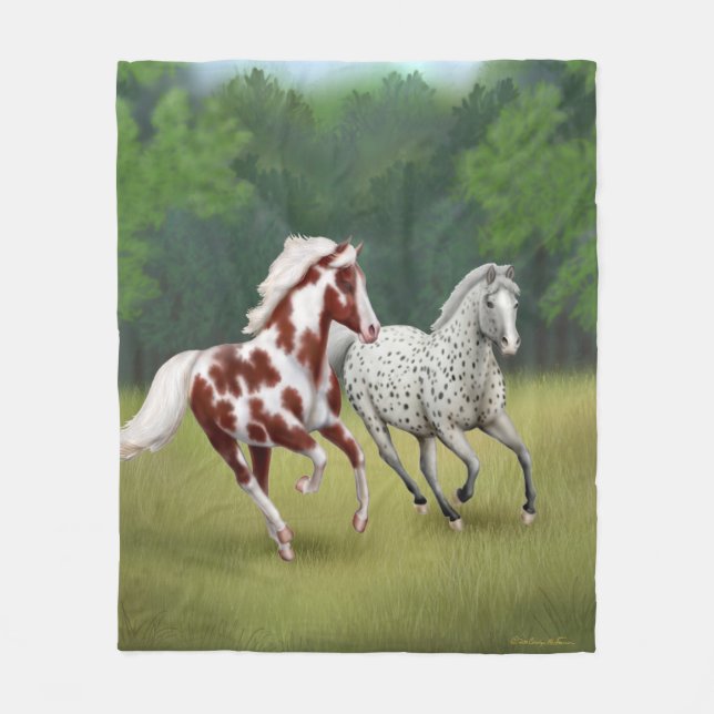 Western Horses Running Free Fleece Blanket (Front)