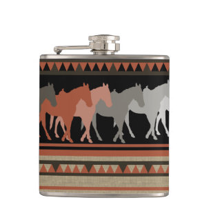 Western Horses Silhouettes Hip Flask