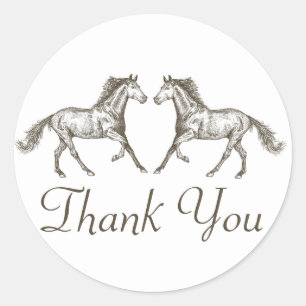 Western Horses Thank You Country Horse Rustic Classic Round Sticker