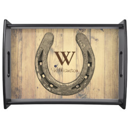 Western Horseshoe & Barn Wood Planks Serving Tray