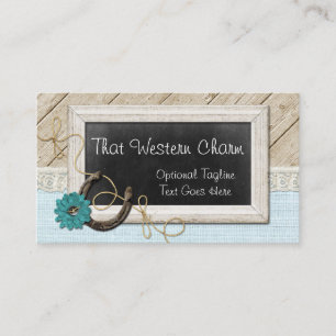 Western Horseshoe Country Chalkboard & Rustic Wood Business Card
