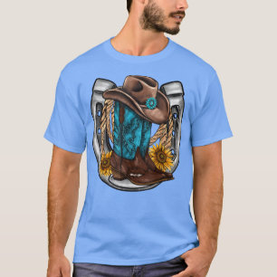 Western Horseshoe Cowboy Boots Hat Rope Sunflower  T-Shirt