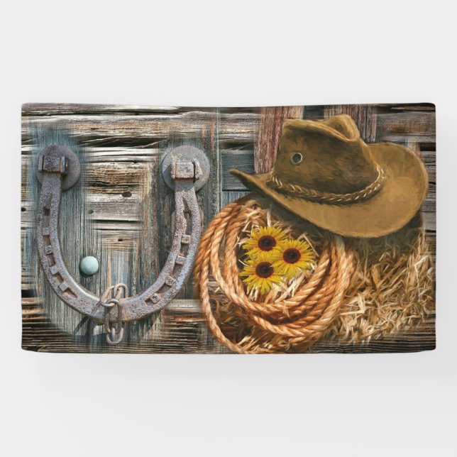 Western Horseshoe Cowboy Hat Lasso Banner (Horizontal)
