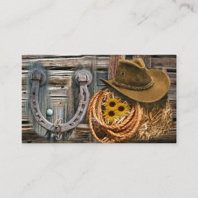 Western Horseshoe Cowboy Hat Lasso Business Card (Front)