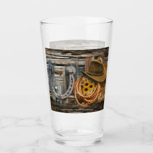 Western Horseshoe Cowboy Hat Lasso Glass
