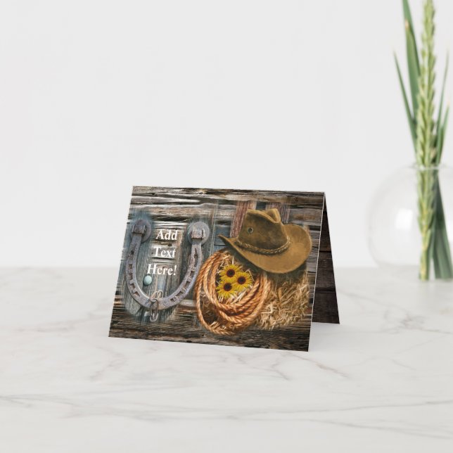 Western Horseshoe Cowboy Hat Lasso Note Card (Front)