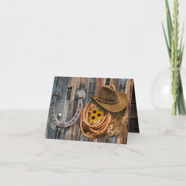 Western Horseshoe Cowboy Hat Lasso Thank You Card (Front)