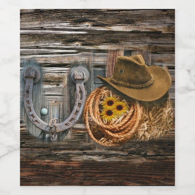 Western Horseshoe Cowboy Hat Lasso Wine Label (Single Label)