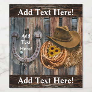 Western Horseshoe Cowboy Hat Lasso Wine Label