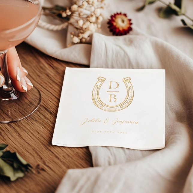 Western Horseshoe Custom Name & Monogram Wedding Foil Napkins (Western Horseshoe Custom Name & Monogram Wedding Foil Napkins)