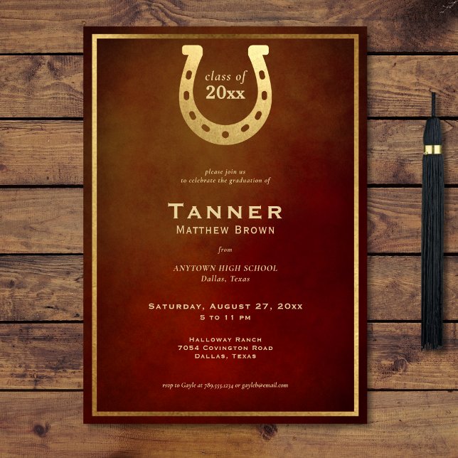 Western Horseshoe Leather Gold Graduation Party Invitation (Western Horseshoe Leather Gold Graduation Party Invitation)