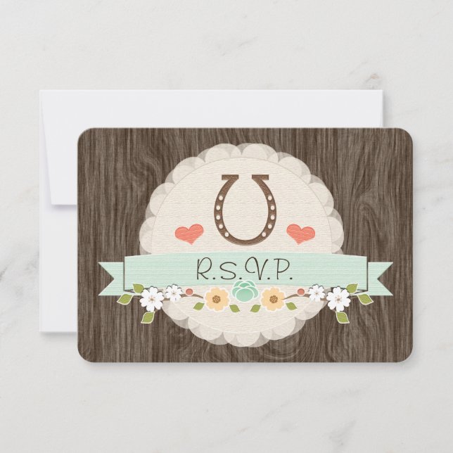 Western Horseshoe Mint Baby Shower RSVP Card (Front)