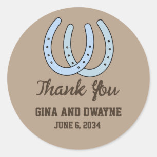 Western Horseshoe Wedding Favour Sticke Thank You Classic Round Sticker