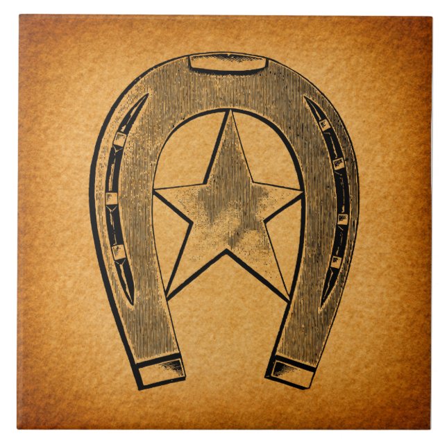 Western Horseshoe with Star Antique Horse Shoe Tile (Front)