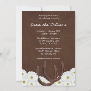 Western Horseshoes and Daisies Baby Shower Invitation