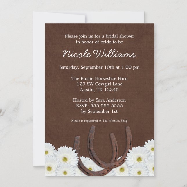 Western Horseshoes and Daisies Bridal Shower Invitation (Front)