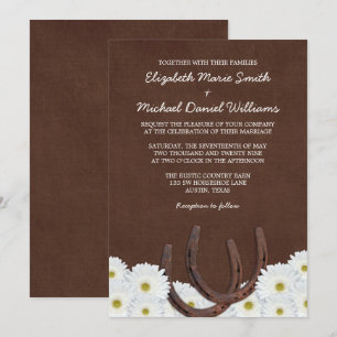 Western Horseshoes and Daisies Wedding Invitation