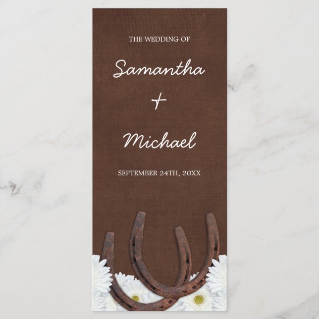 Western Horseshoes and Daisies Wedding Program Programme (Front)