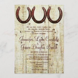 Western Horseshoes Barn Wood Wedding Invitations