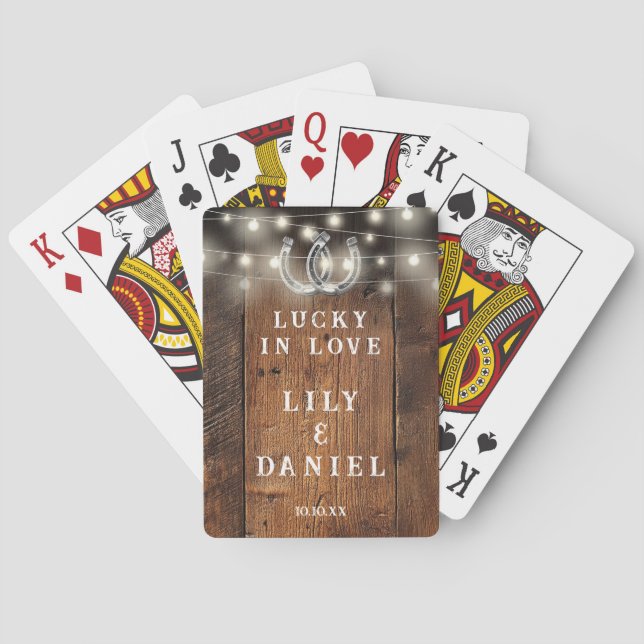 Western Horseshoes String Lights Wedding Playing Cards (Back)