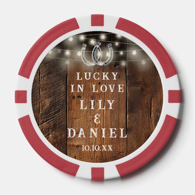 Western Horseshoes String Lights Wedding Poker Chips (Front)