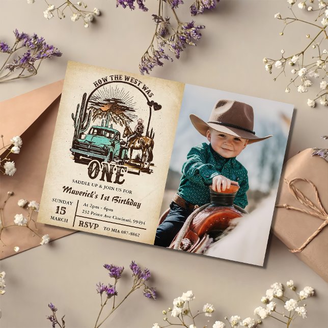 Western How The West Was One 1st Birthday Photo  Invitation (Creator Uploaded)