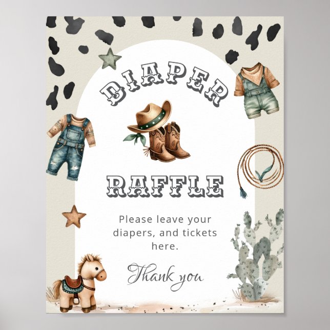 Western Howdy Baby Cowboy Baby Shower Diaper Raffl Poster (Front)