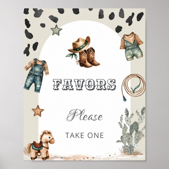 Western Howdy Baby Cowboy Baby Shower Favors Sign (Front)