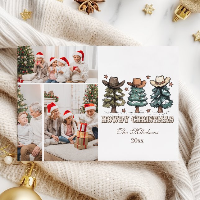  Western Howdy Christmas 3 photo Holiday Card (Creator Uploaded)