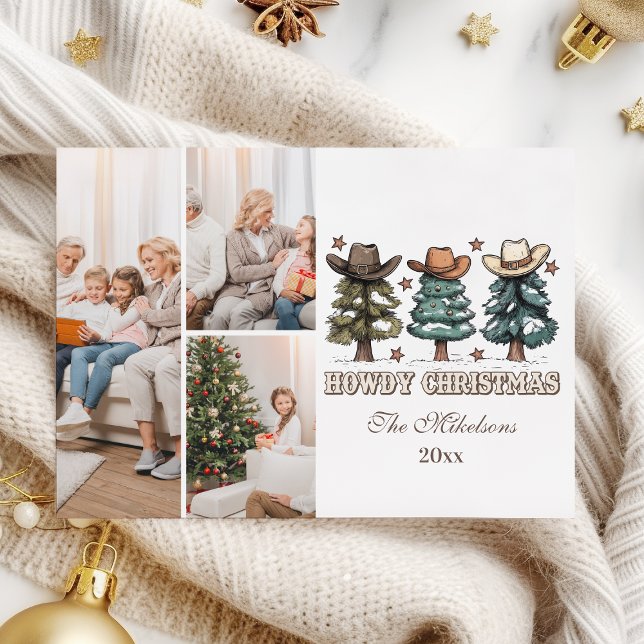  Western Howdy Christmas 3 photo Holiday Card (Creator Uploaded)