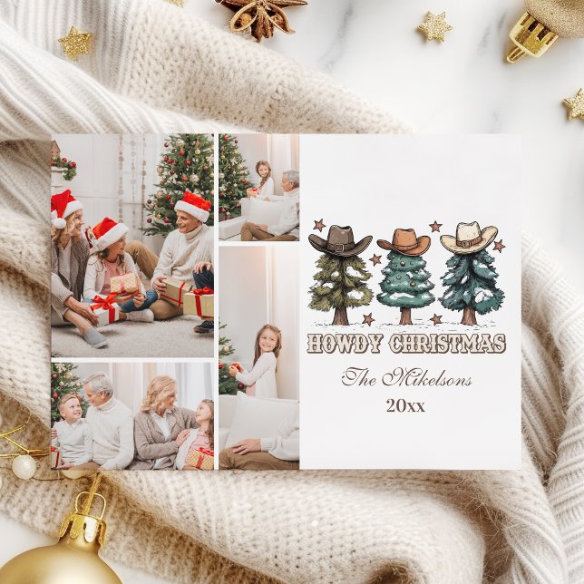  Western Howdy Christmas 4 photo Holiday Card (Creator Uploaded)
