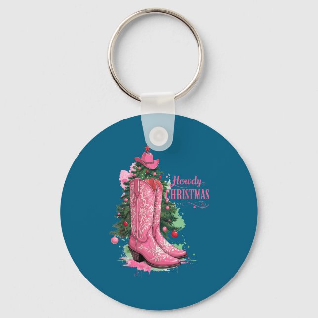 Western , Howdy Christmas And Tree, Nk Cowboy Boot Key Ring (Front)