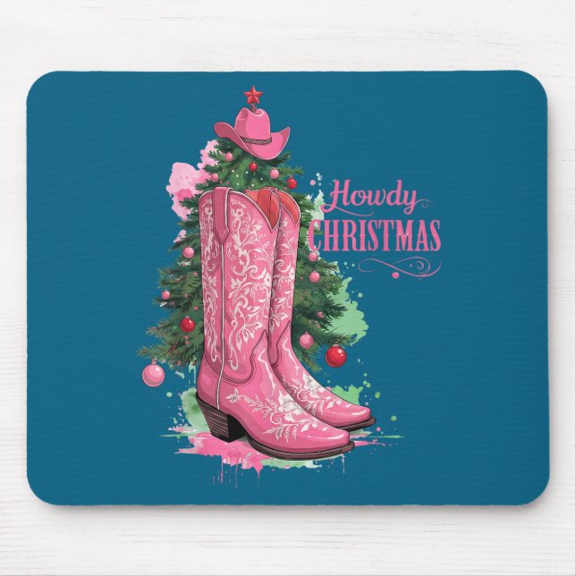 Western , Howdy Christmas And Tree, Nk Cowboy Boot Mouse Mat (Front)