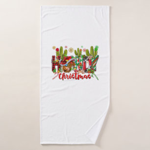 Western Howdy Christmas Cow Cowboy Hat And Cactus  Bath Towel