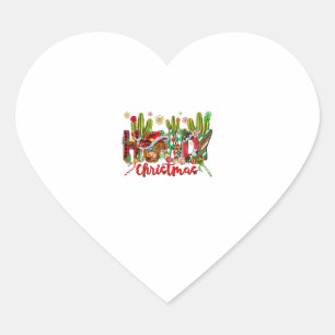 Western Howdy Christmas Cow Cowboy Hat And Cactus Heart Sticker