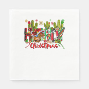 Western Howdy Christmas Cow Cowboy Hat And Cactus Napkin