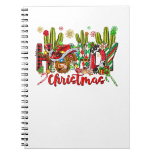 Western Howdy Christmas Cow Cowboy Hat And Cactus Notebook