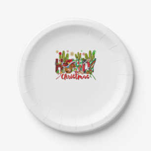 Western Howdy Christmas Cow Cowboy Hat And Cactus  Paper Plate