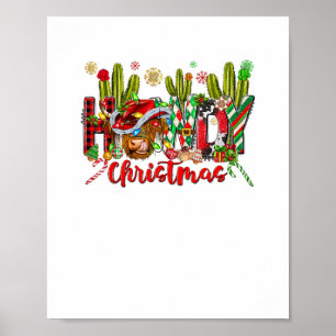Western Howdy Christmas Cow Cowboy Hat And Cactus Poster