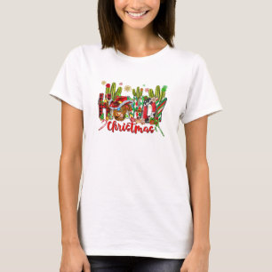 Western Howdy Christmas Cow Cowboy Hat And Cactus T-Shirt