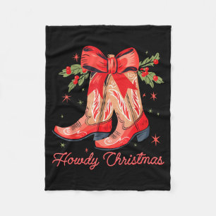 Western Howdy Christmas Cowgirl Boot Coquette Bow Fleece Blanket