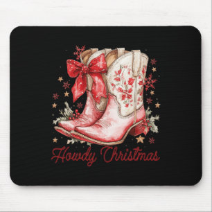 Western Howdy Christmas Cowgirl Boot Coquette Bow Mouse Mat