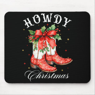 Western Howdy Christmas Cowgirl Boot Coquette Bow Mouse Mat