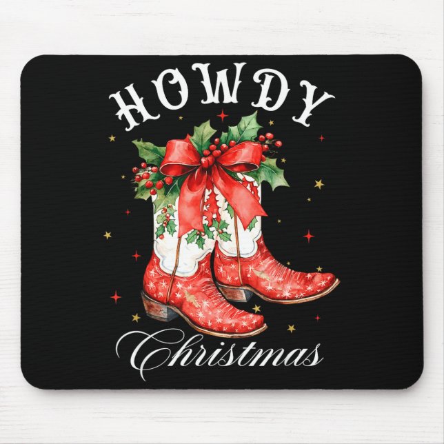 Western Howdy Christmas Cowgirl Boot Coquette Bow  Mouse Mat (Front)