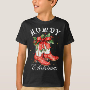 Western Howdy Christmas Cowgirl Boot Coquette Bow T-Shirt