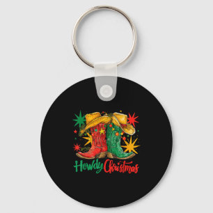 Western Howdy Christmas Cowgirl Boot Hat Christmas Key Ring