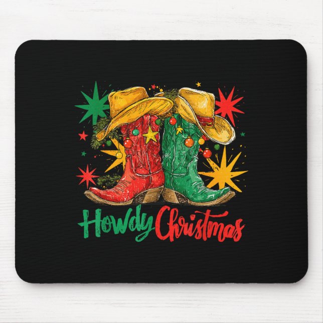 Western Howdy Christmas Cowgirl Boot Hat Christmas Mouse Mat (Front)