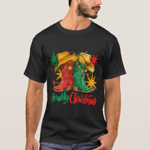 Western Howdy Christmas Cowgirl Boot Hat Christmas T-Shirt