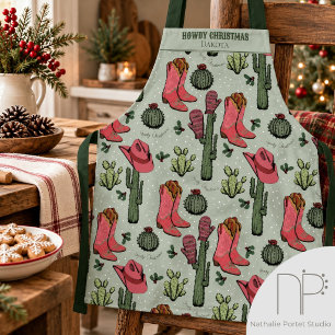 Western Howdy Christmas Forest Green Apron
